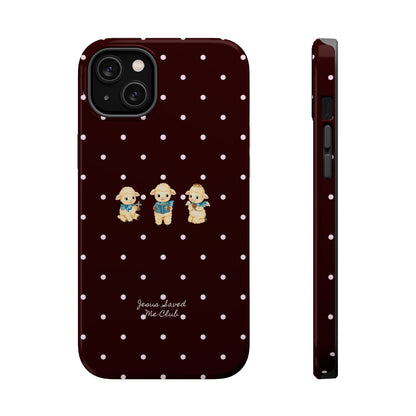 Christian Phone Case – 3 Little Lambs Baby Pink Polka Dot MagSafe Case