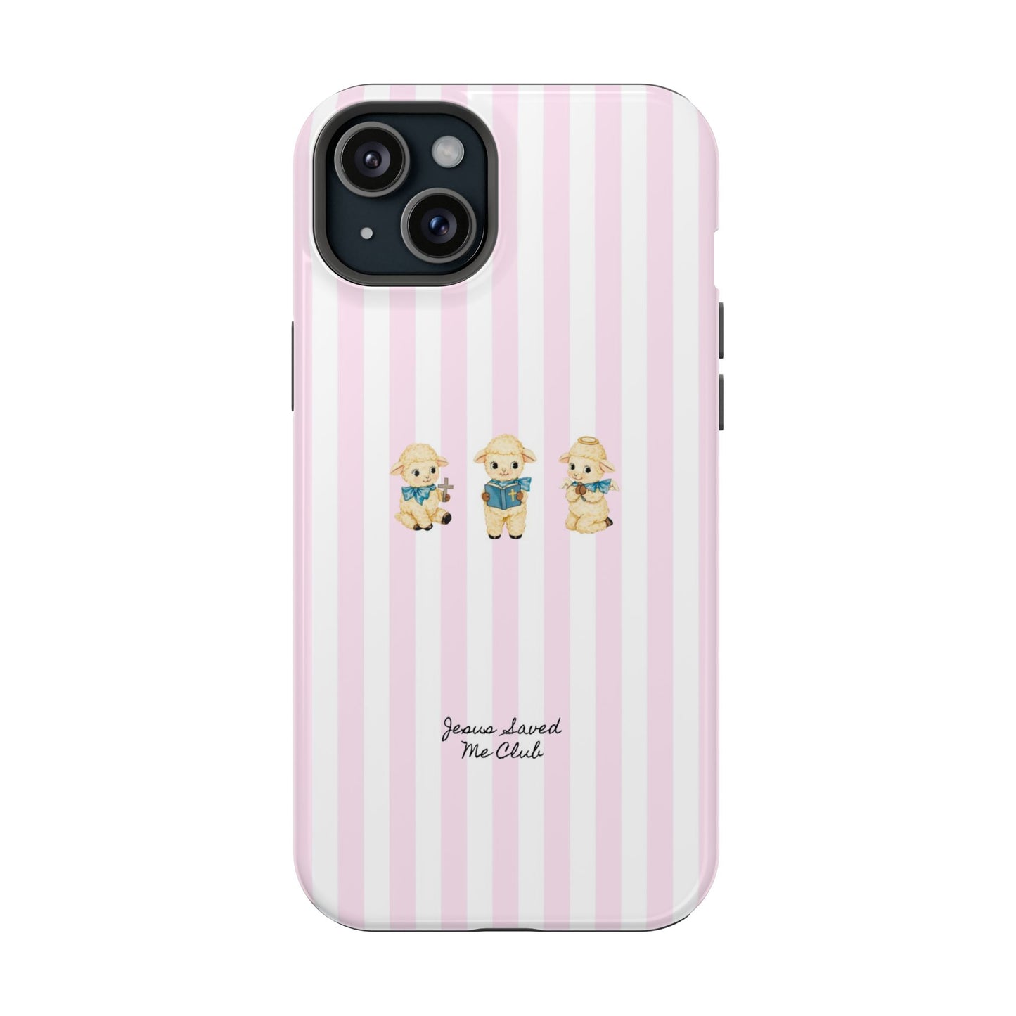 Christian Phone Case - 3 Little Lambs Pink Stripe MagSafe Case