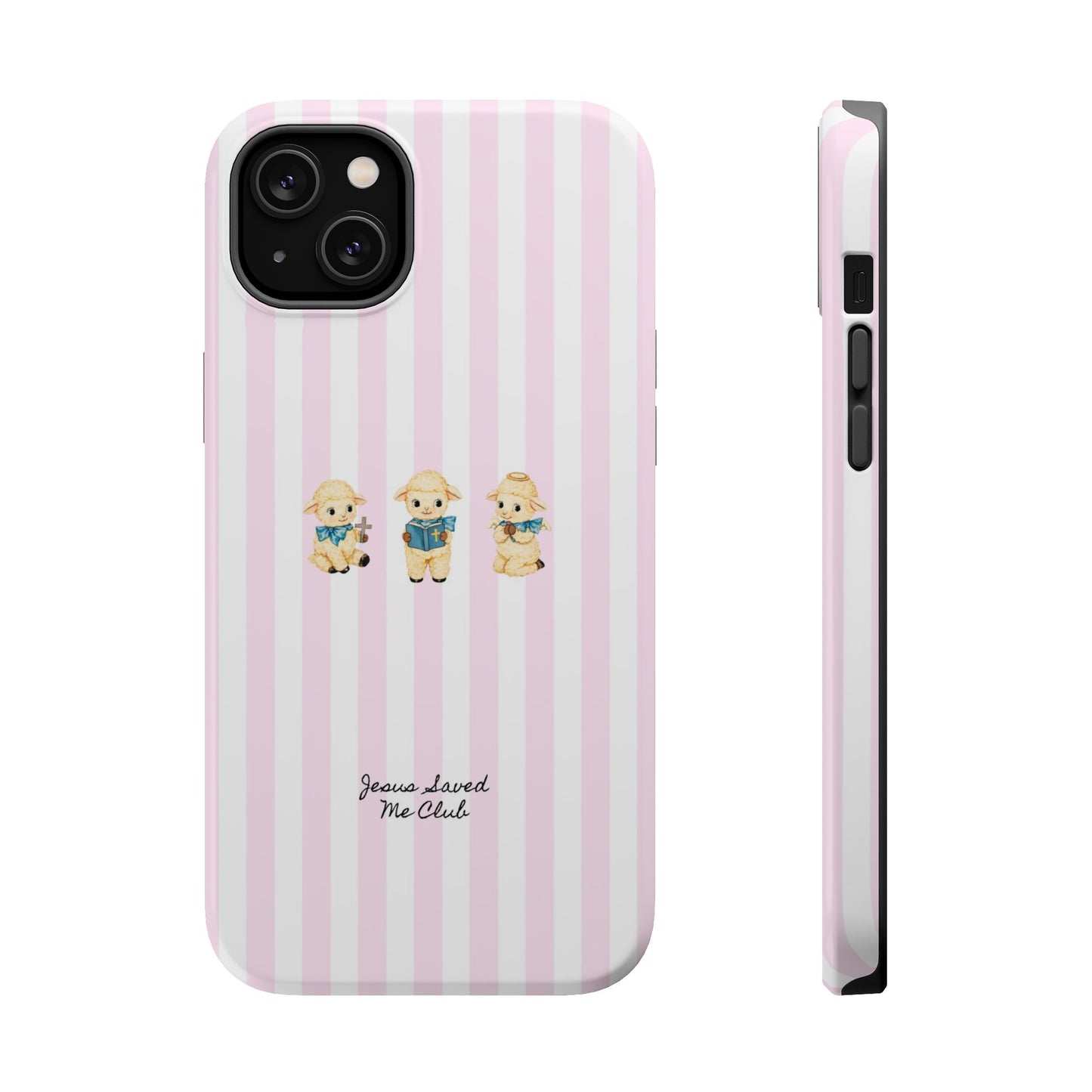 Christian Phone Case - 3 Little Lambs Pink Stripe MagSafe Case