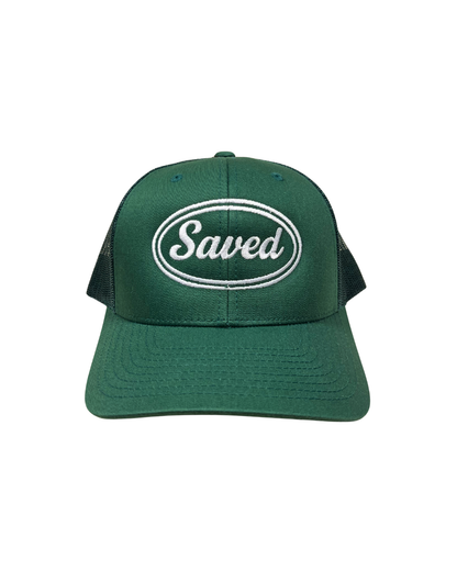 Saved Trucker Hat: White Stitch