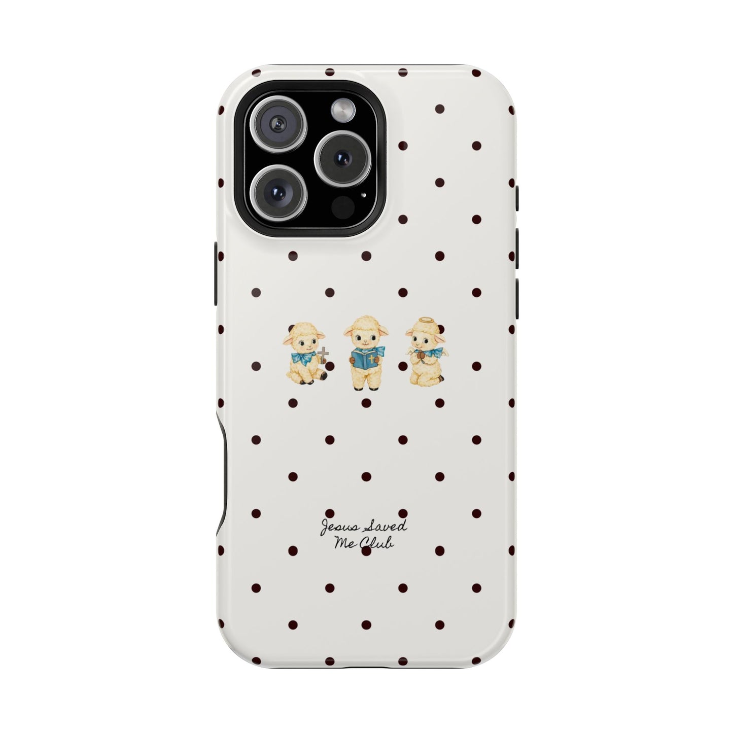 Christian Phone Case – 3 Little Lambs Black Polka Dot MagSafe Case