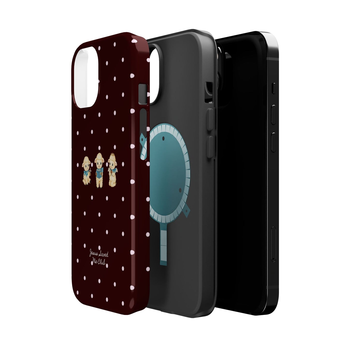Christian Phone Case – 3 Little Lambs Baby Pink Polka Dot MagSafe Case