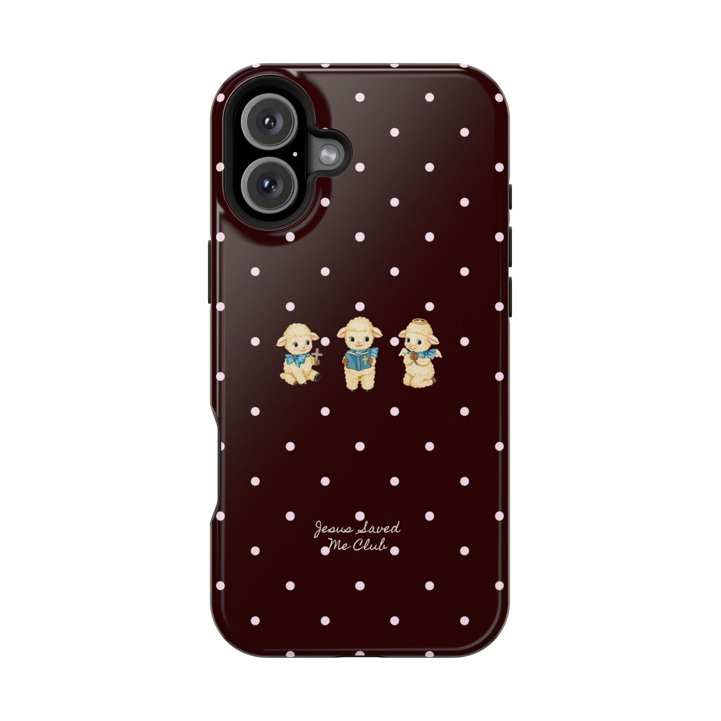 Christian Phone Case – 3 Little Lambs Baby Pink Polka Dot MagSafe Case
