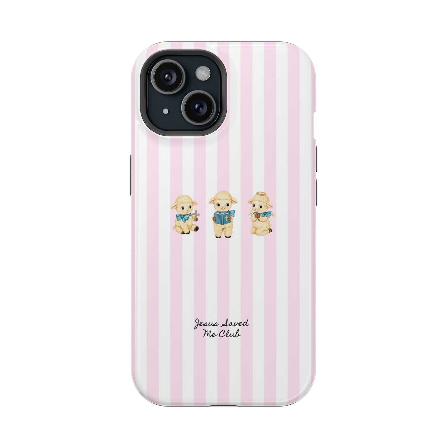 Christian Phone Case - 3 Little Lambs Pink Stripe MagSafe Case
