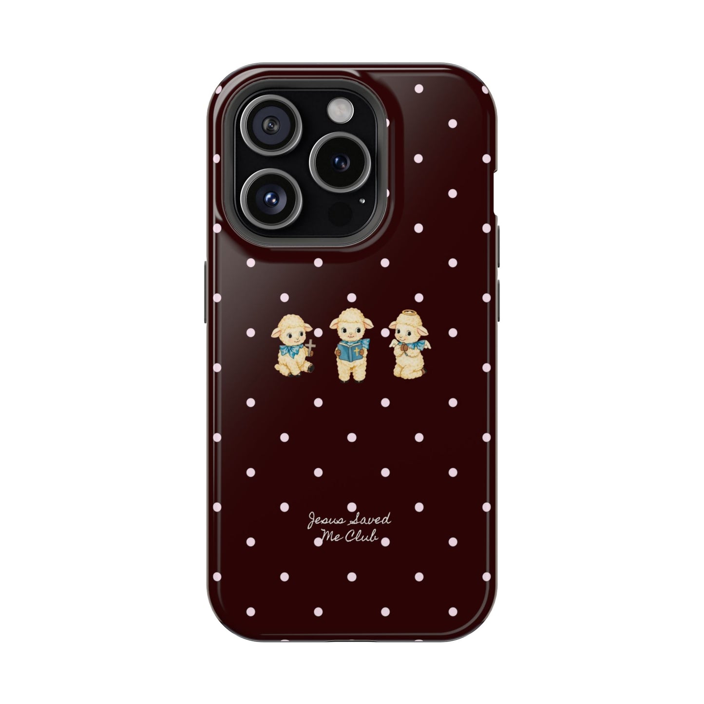 Christian Phone Case – 3 Little Lambs Baby Pink Polka Dot MagSafe Case