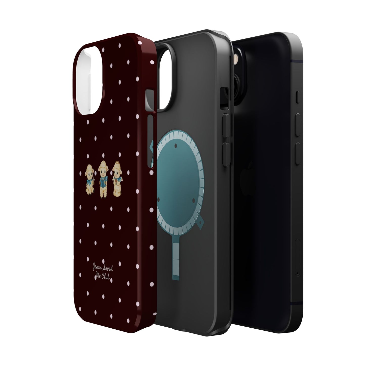 Christian Phone Case – 3 Little Lambs Baby Pink Polka Dot MagSafe Case