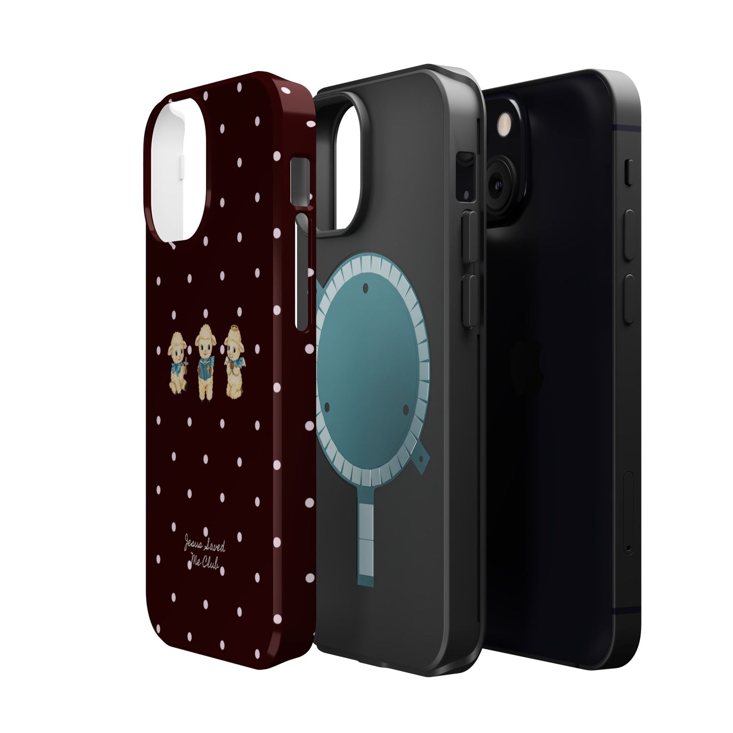 Christian Phone Case – 3 Little Lambs Baby Pink Polka Dot MagSafe Case