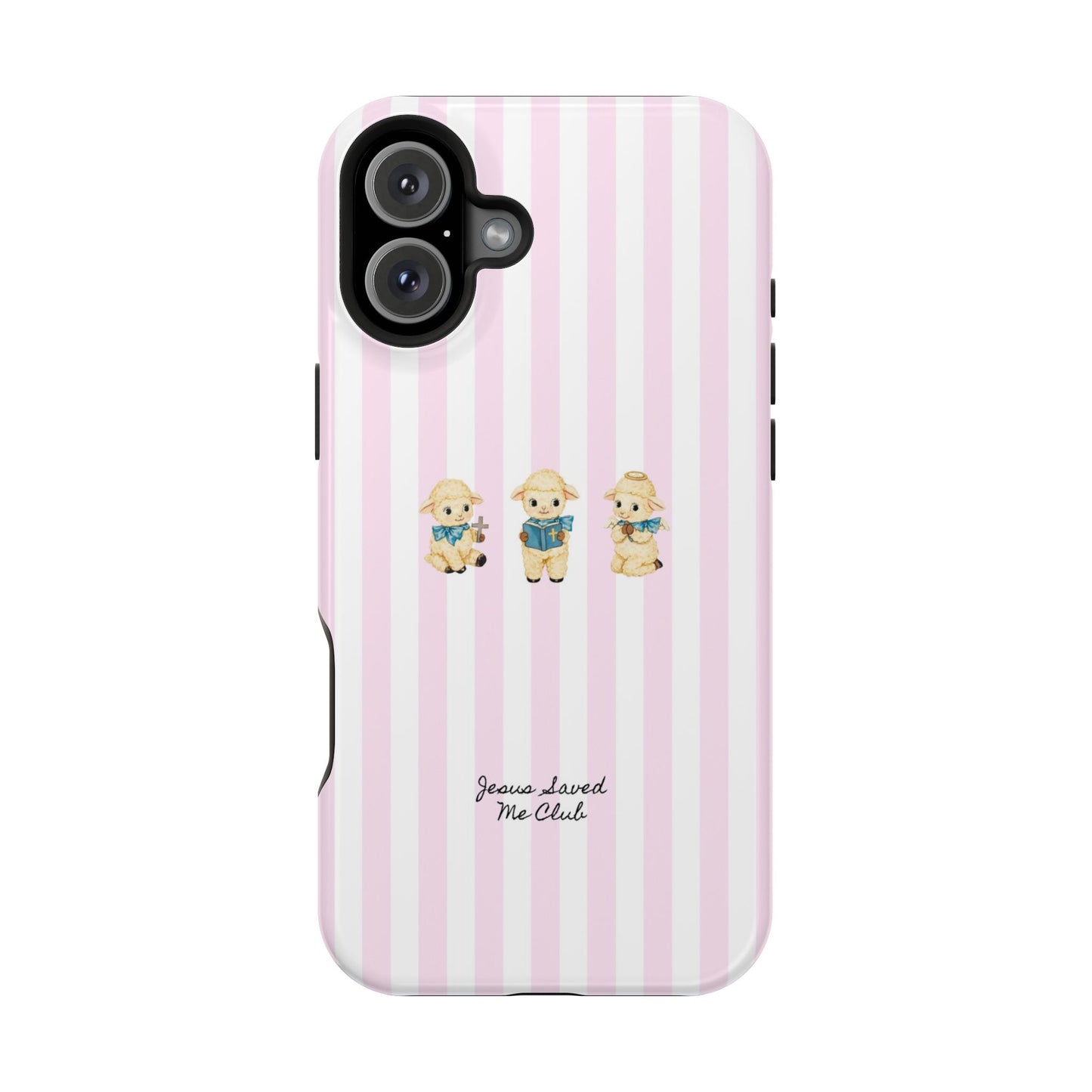 Christian Phone Case - 3 Little Lambs Pink Stripe MagSafe Case