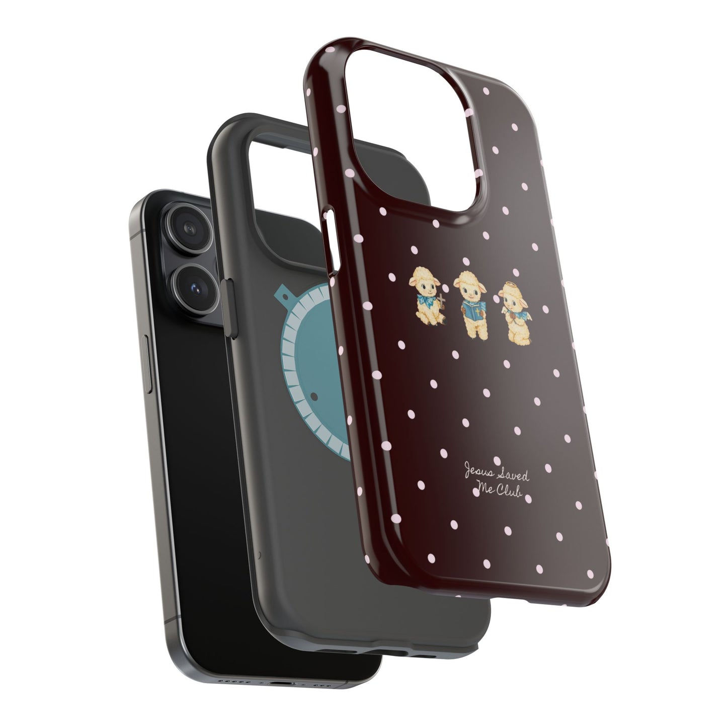 Christian Phone Case – 3 Little Lambs Baby Pink Polka Dot MagSafe Case
