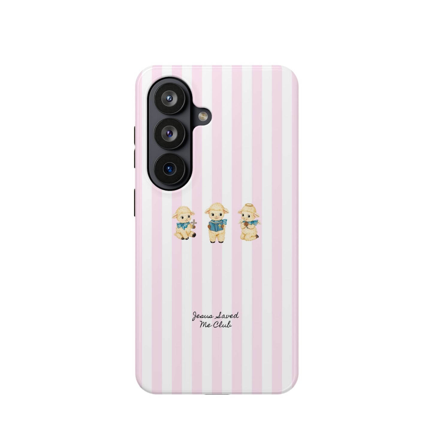Christian Phone Case - 3 Little Lambs Pink Stripe MagSafe Case