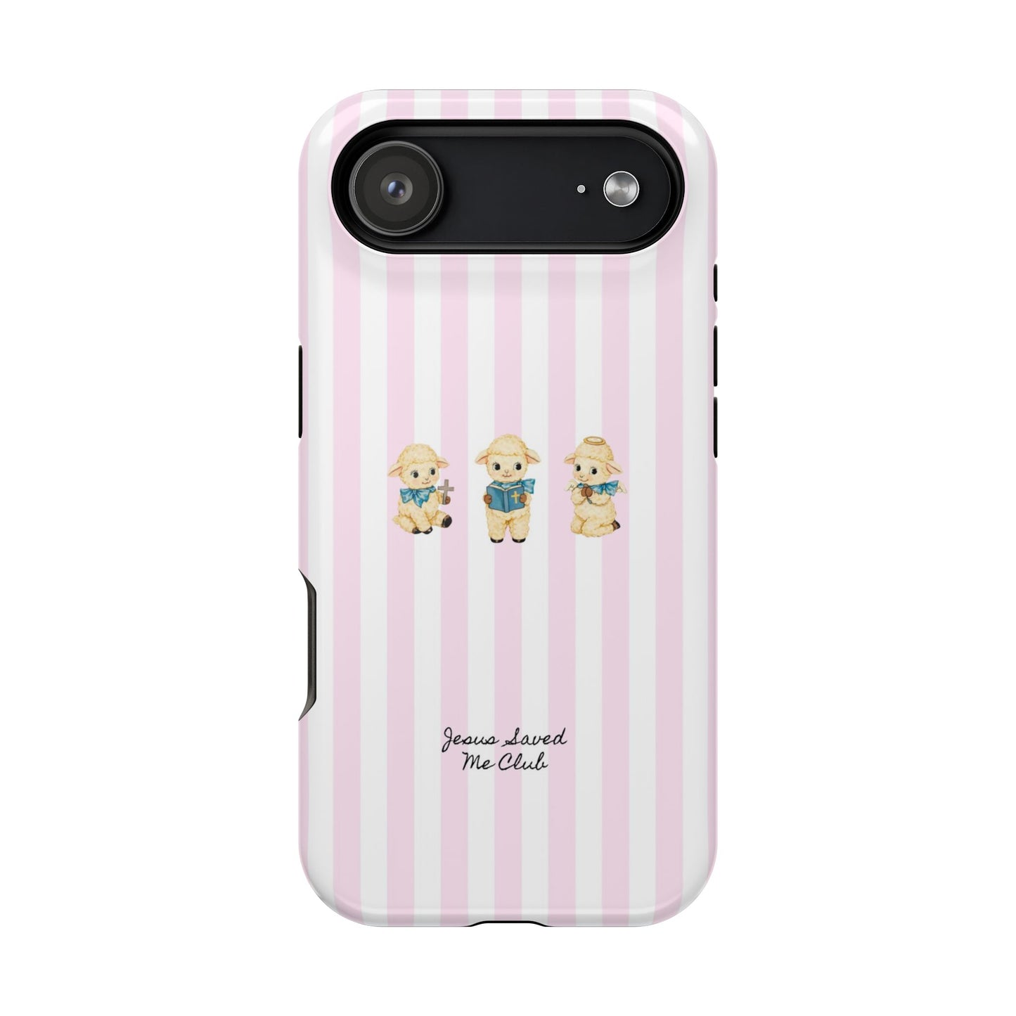 Christian Phone Case - 3 Little Lambs Pink Stripe MagSafe Case