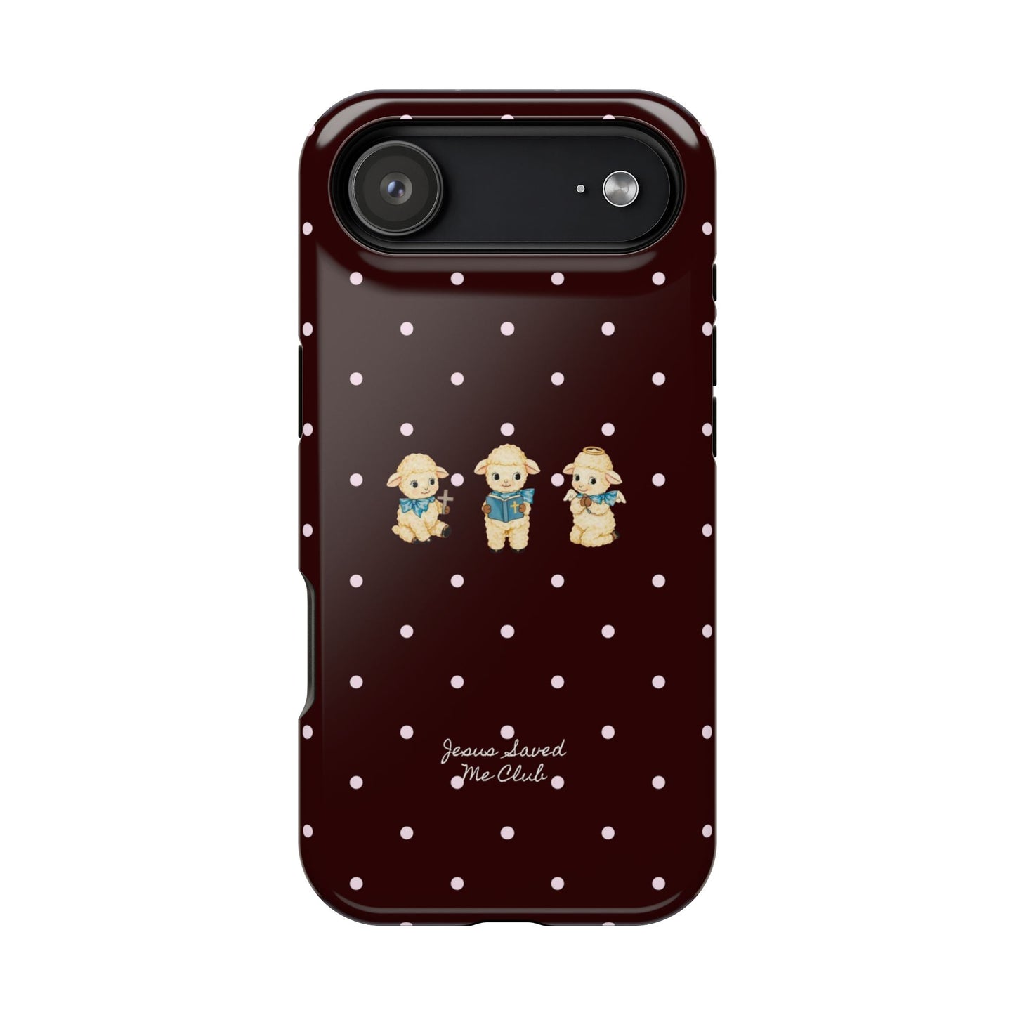 Christian Phone Case – 3 Little Lambs Baby Pink Polka Dot MagSafe Case