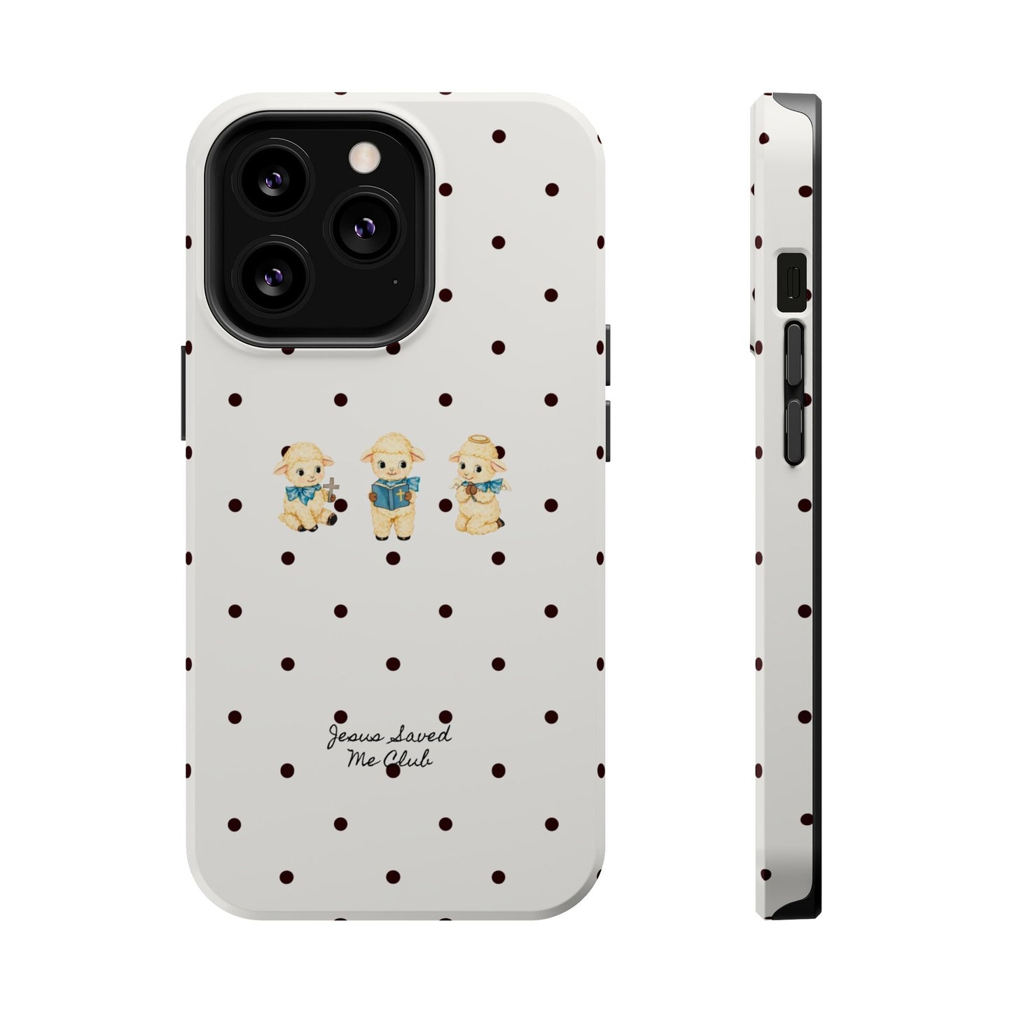 Christian Phone Case – 3 Little Lambs Black Polka Dot MagSafe Case
