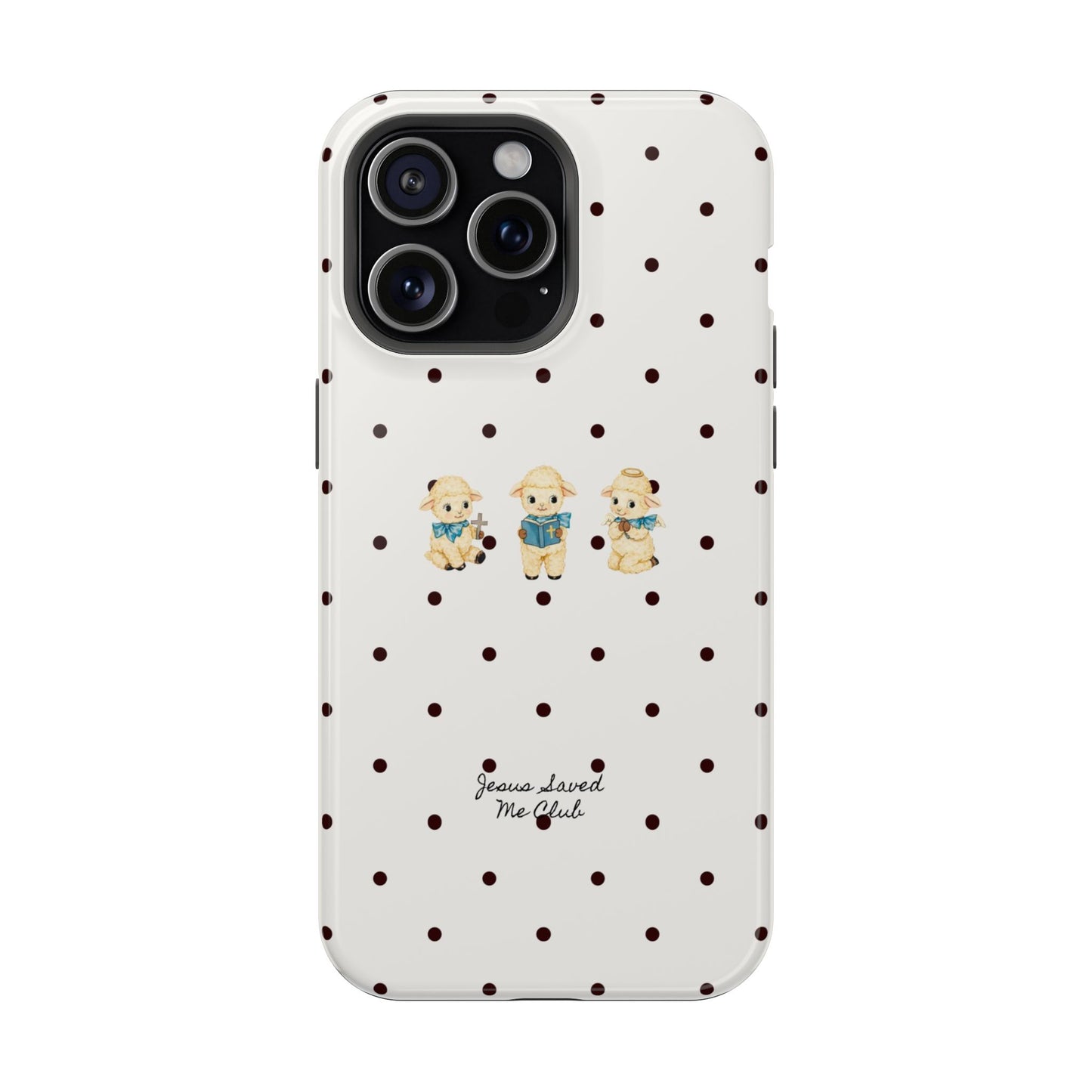 Christian Phone Case – 3 Little Lambs Black Polka Dot MagSafe Case