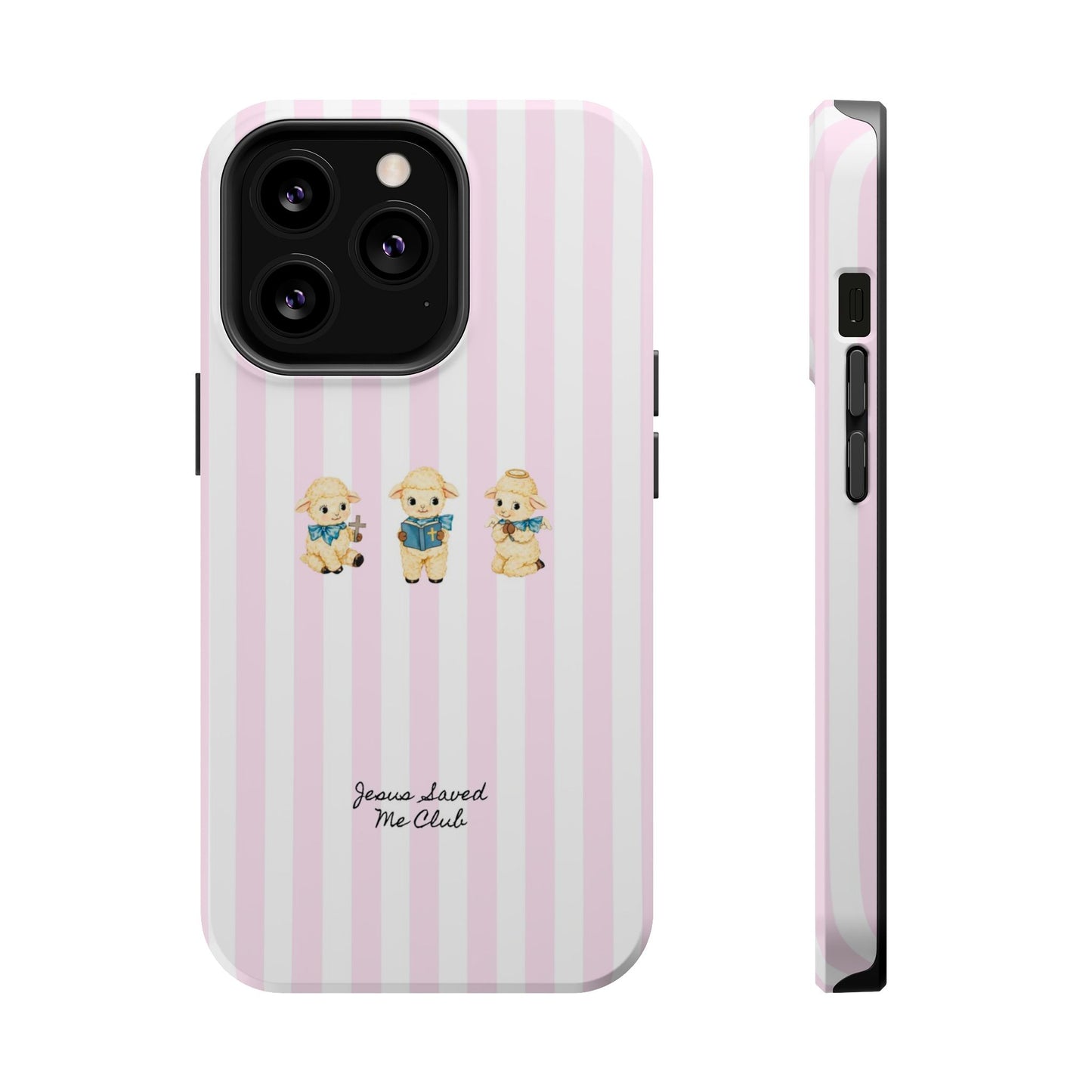 Christian Phone Case - 3 Little Lambs Pink Stripe MagSafe Case