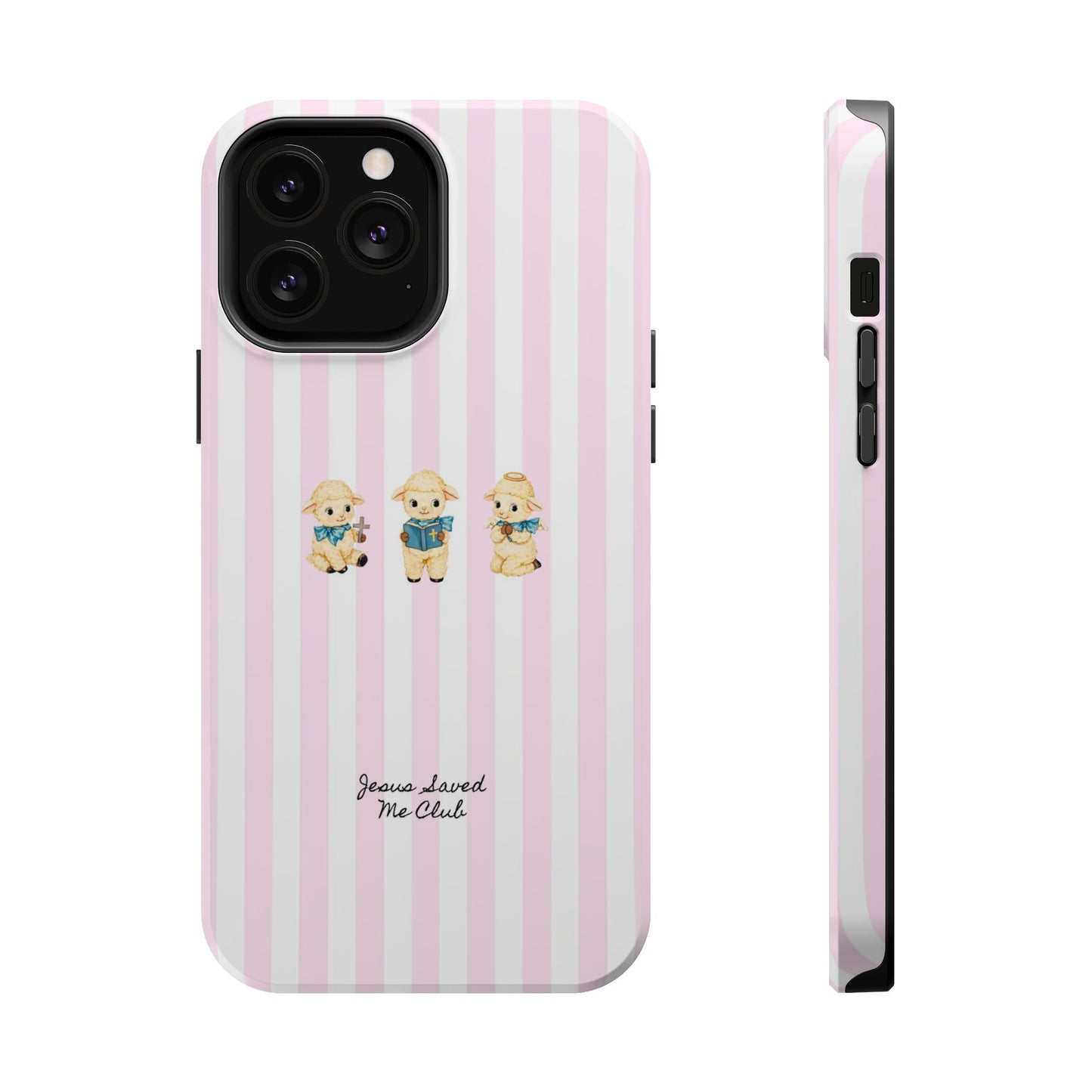 Christian Phone Case - 3 Little Lambs Pink Stripe MagSafe Case