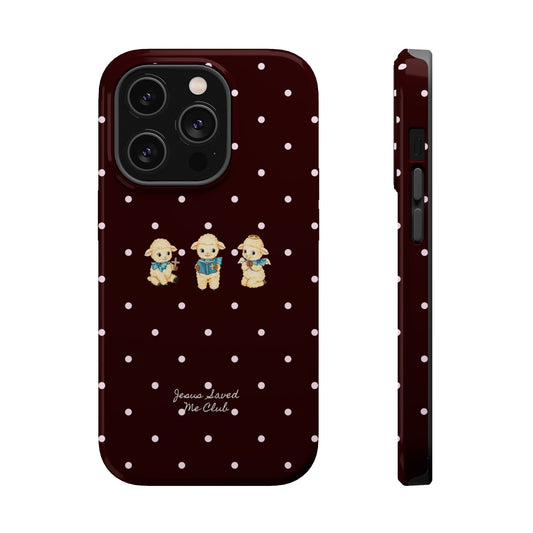 Christian Phone Case – 3 Little Lambs Baby Pink Polka Dot MagSafe Case