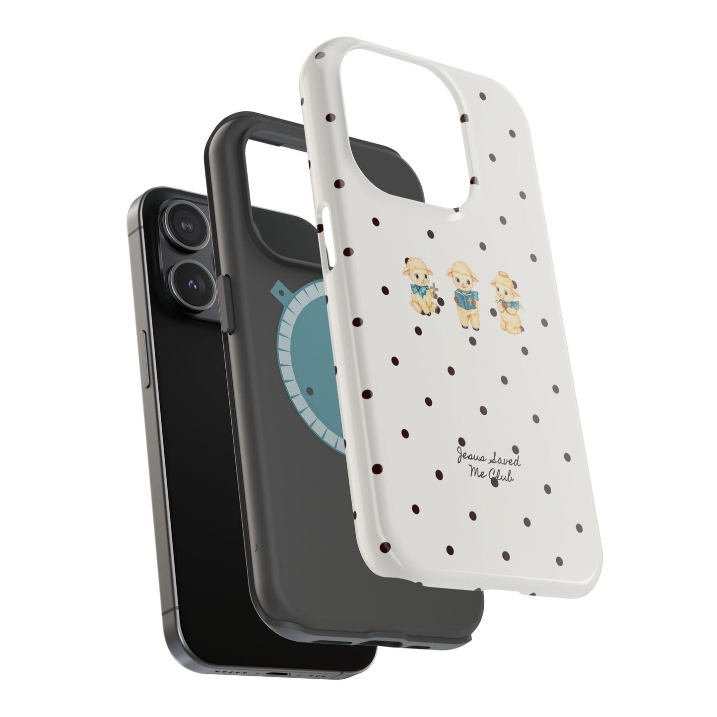 Christian Phone Case – 3 Little Lambs Black Polka Dot MagSafe Case